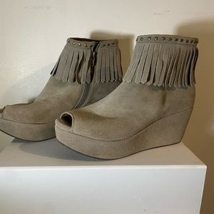 Suede peep toe boots